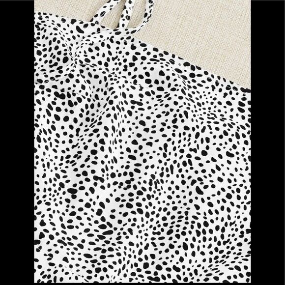 SHEIN Knot Strap Shirred Back Dalmatian Print Slip Dress - Picture 4 of 11